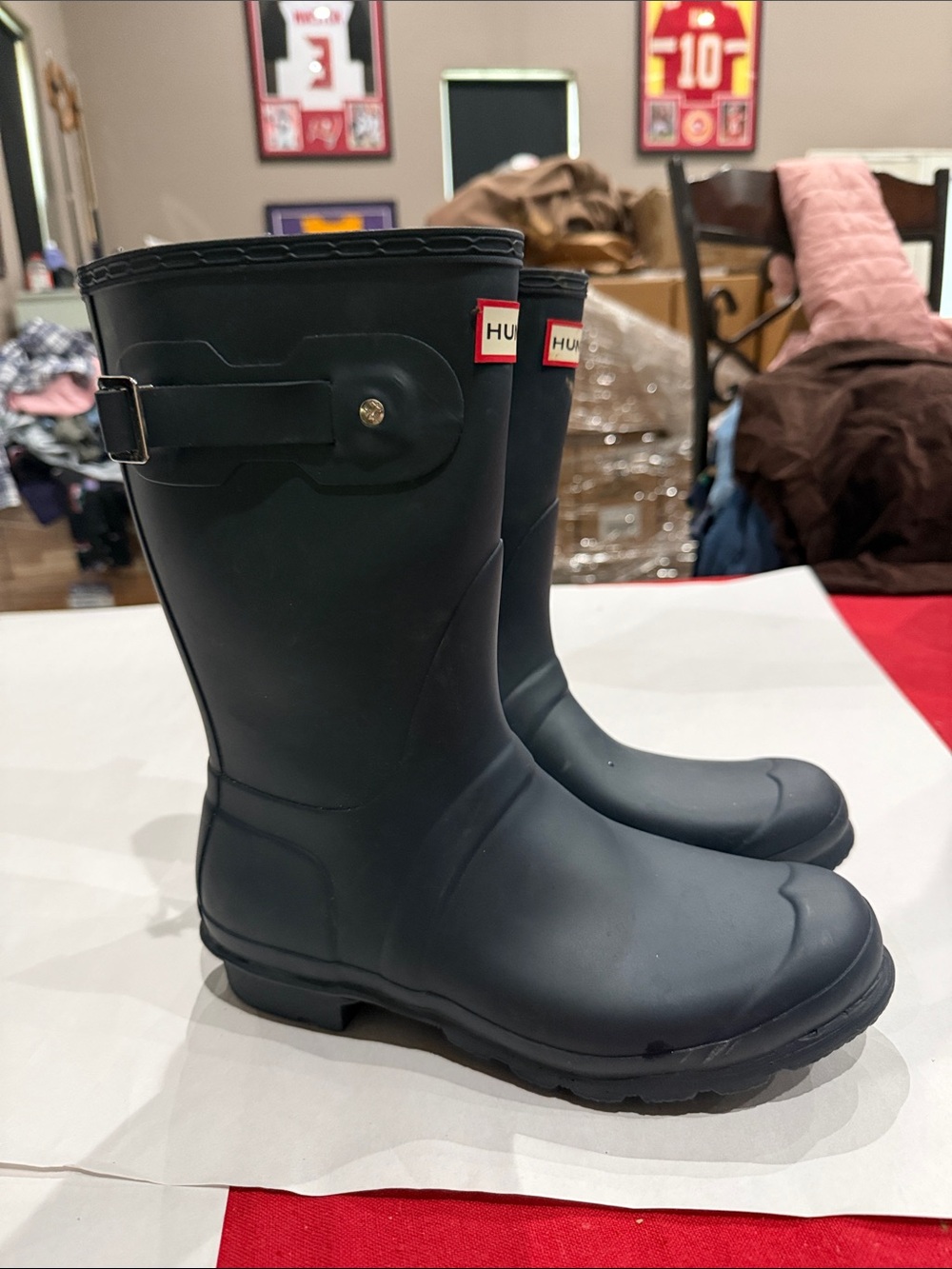 Hunter navy Short Matte Rain Boots with Side Buckle